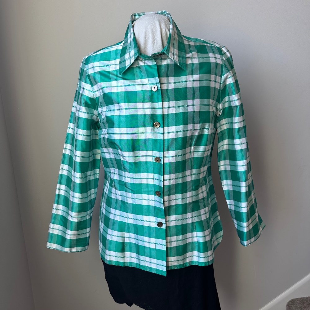 Nina McLemore Tattersall Check silk shirt, size 8